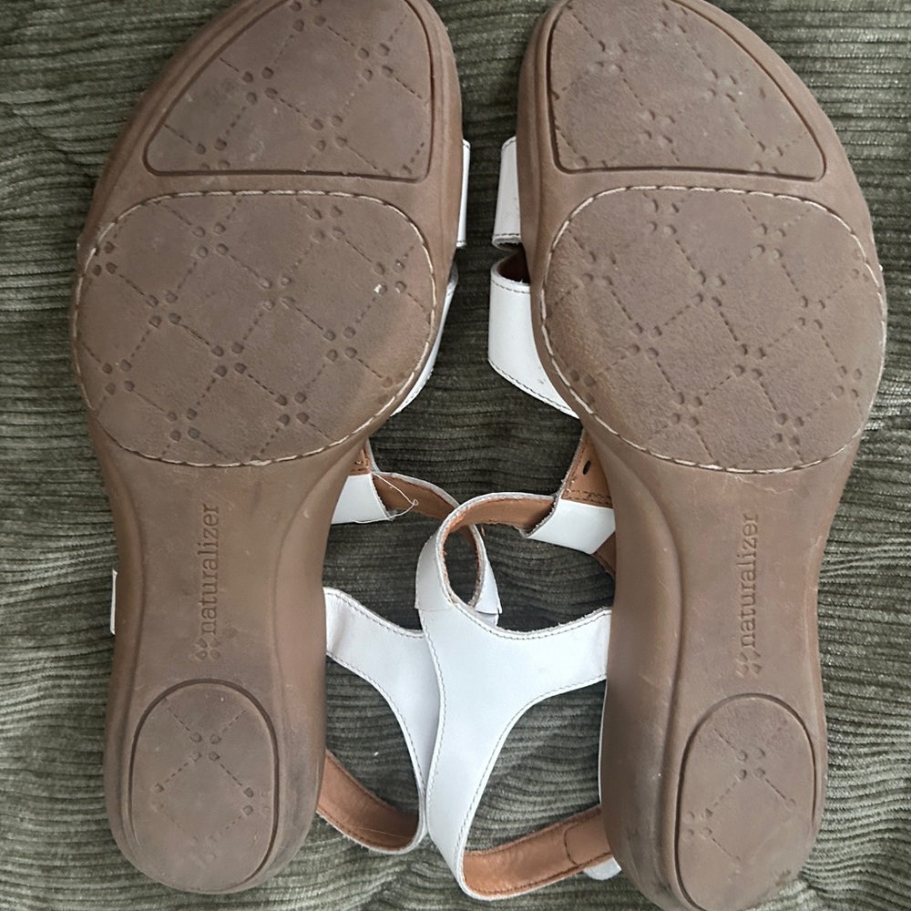 White Women's Sandals with Gold Accents - Picture 2 of 2